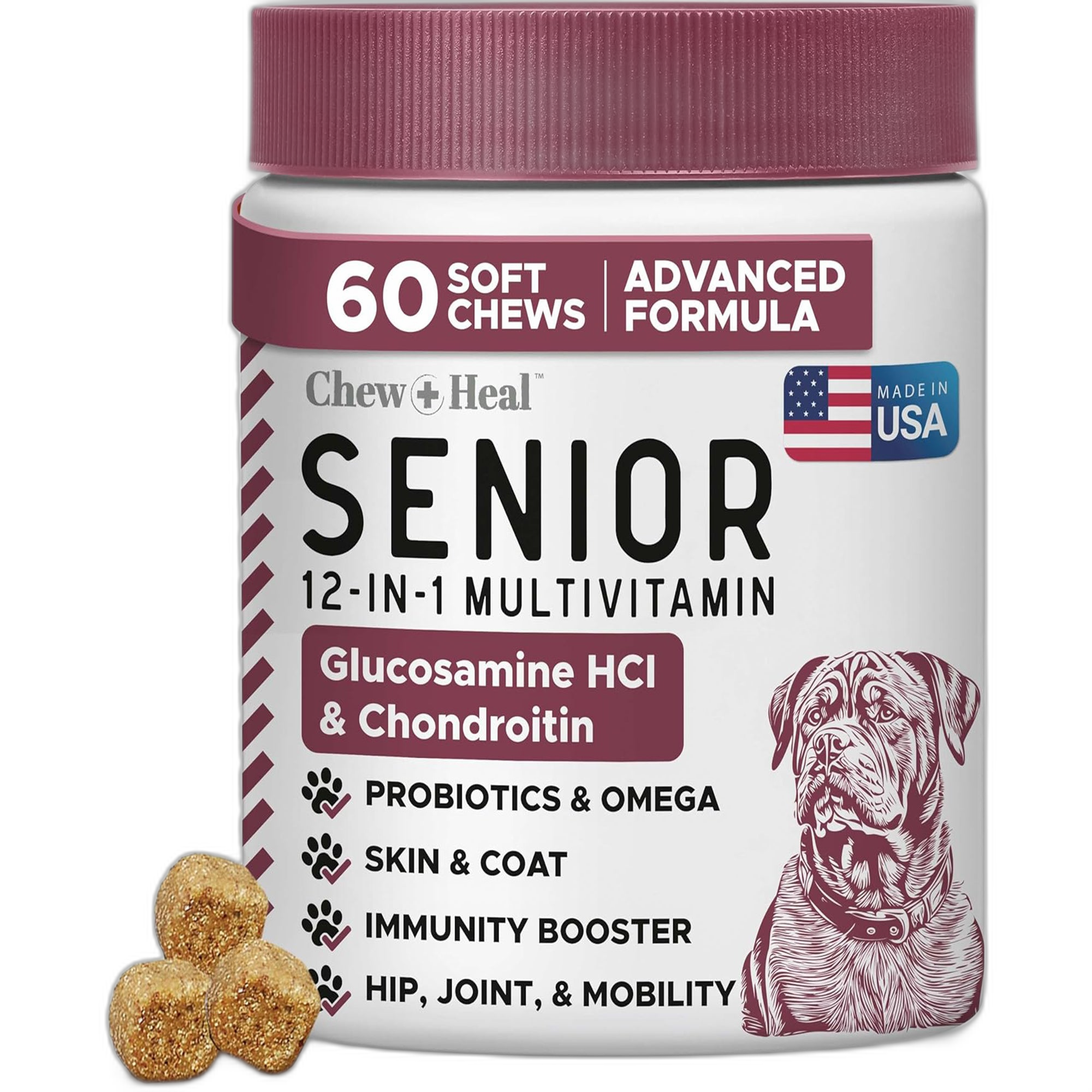 Chew + Heal Senior 12-In-1 Advanced Multivitamin Soft Chews Supplement for Senior Dogs pet supplement
