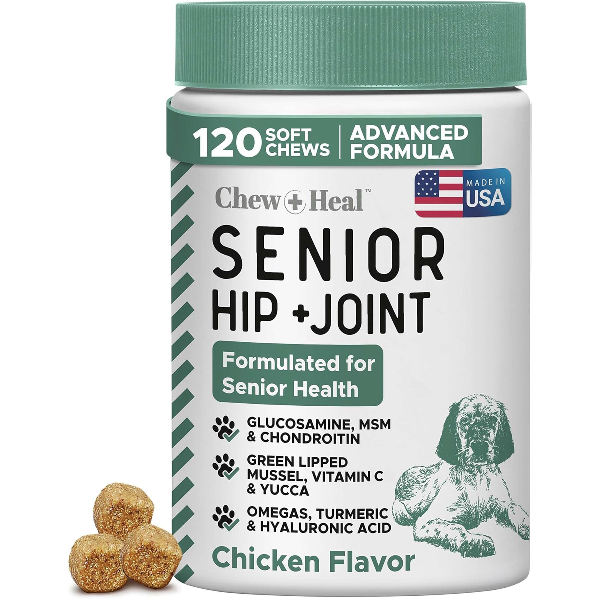 Chew + Heal, Senior Hip + Joint, For Dogs, Peanut Butter , 120 Soft Chews, 9.3 oz (264 g)