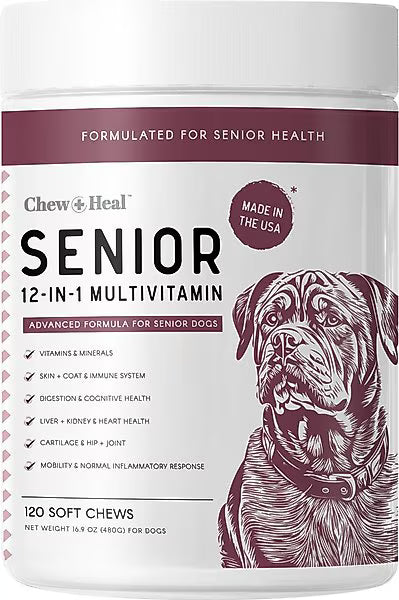Chew + Heal Senior 12-In-1 Advanced Multivitamin Soft Chews Supplement for Senior Dogs