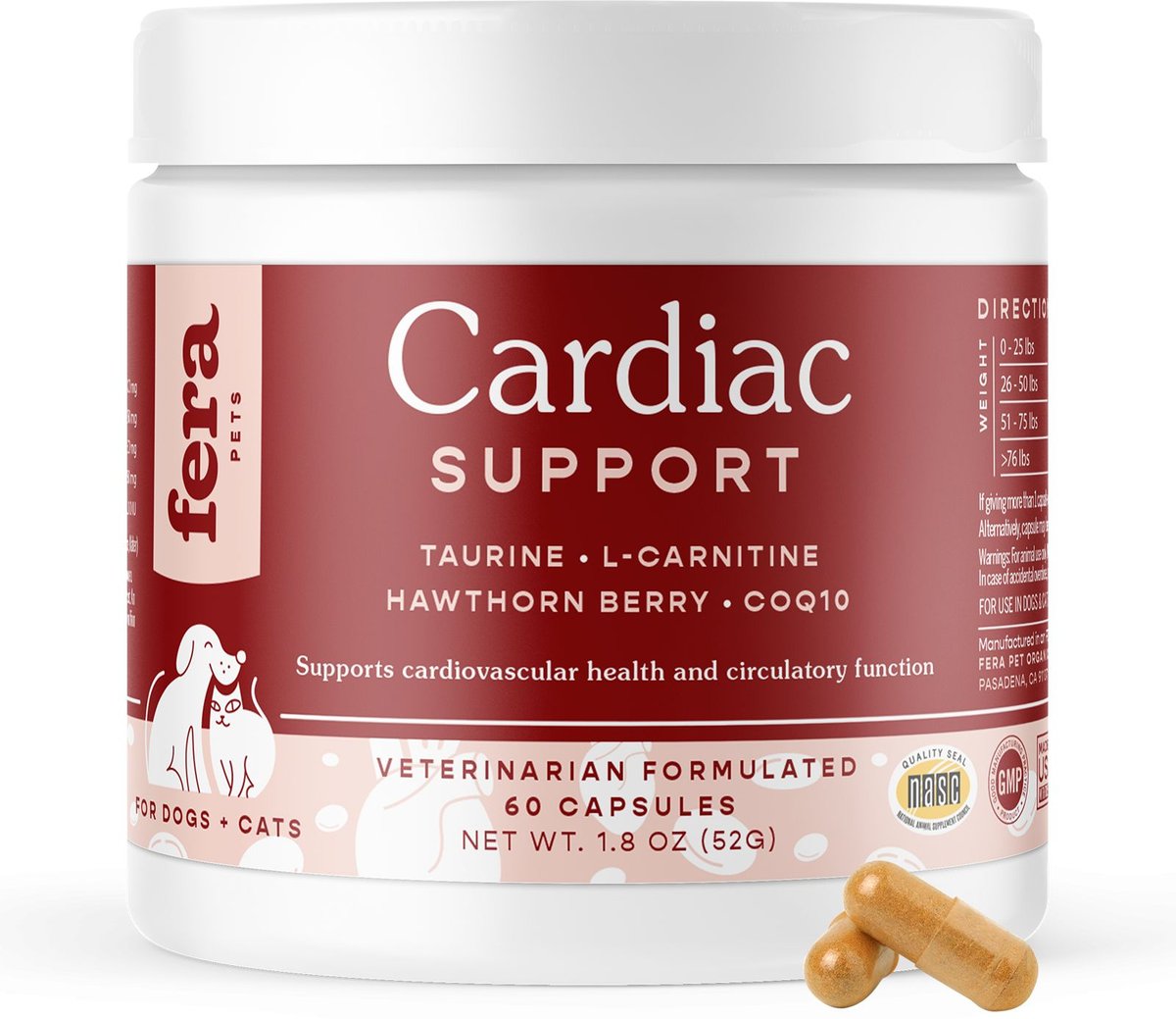 Fera Pets Cardiac Support Salmon Flavor Supplement for Dog & Cat, 120 capsules pet supplement