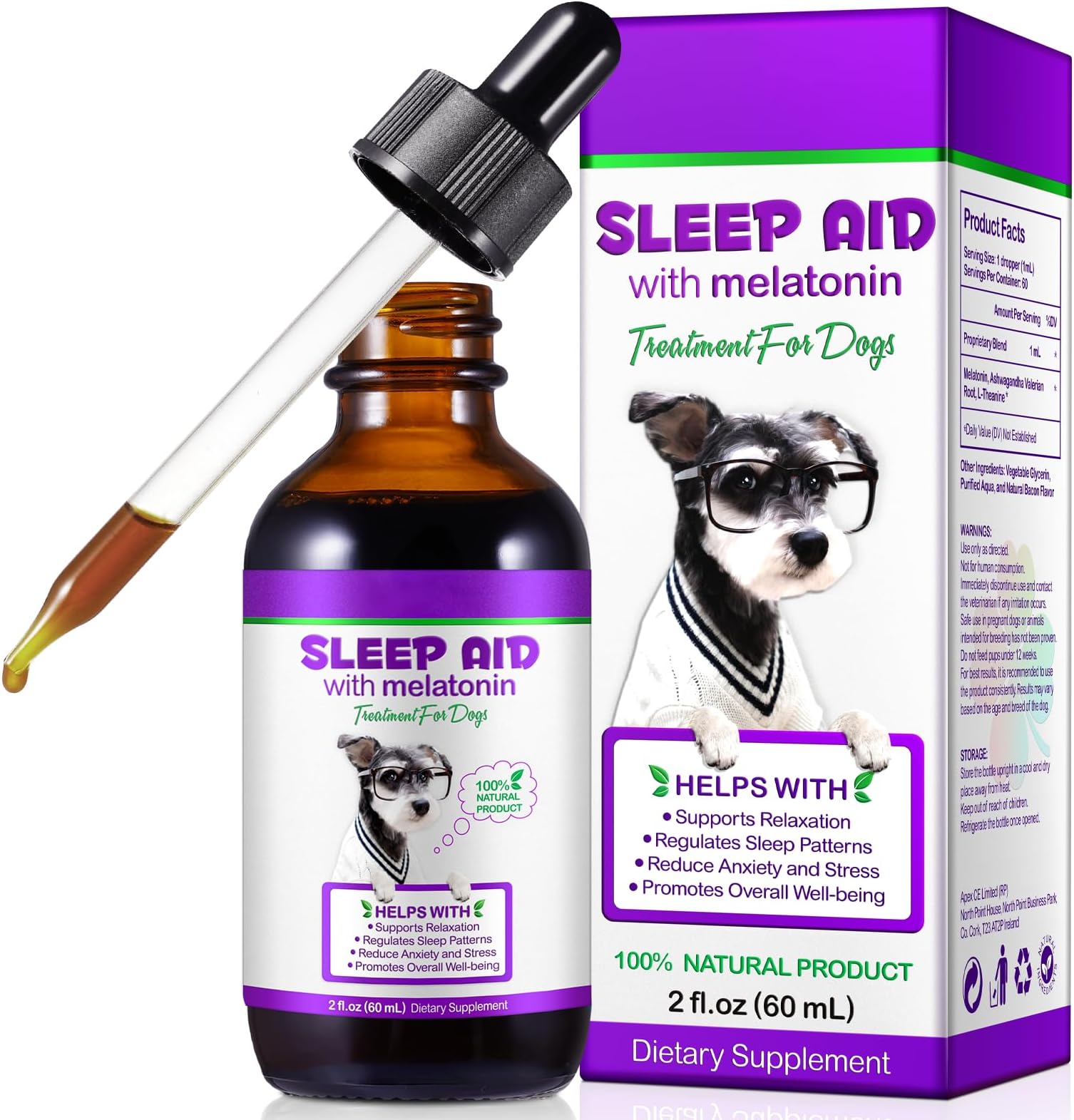 FUBAOLIN Melatonin for Dogs - Dog Melatonin for Calming and Anxiety, Liquid Sleep Aid Supplement, Deep Sleep for Dog