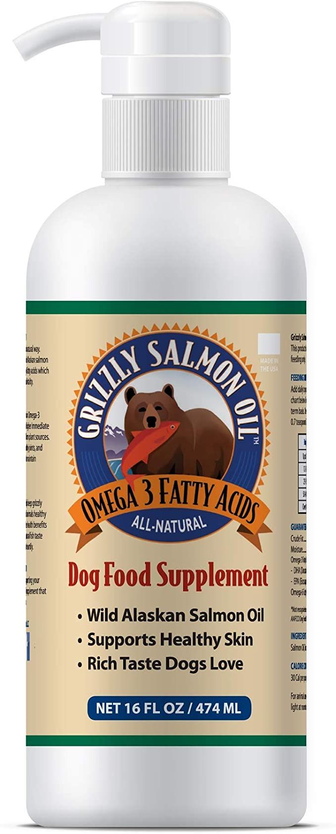 Grizzly Pet Products Wild Alaskan Salmon Oil for Dogs & Cats - Heart, Skin & Joint Support