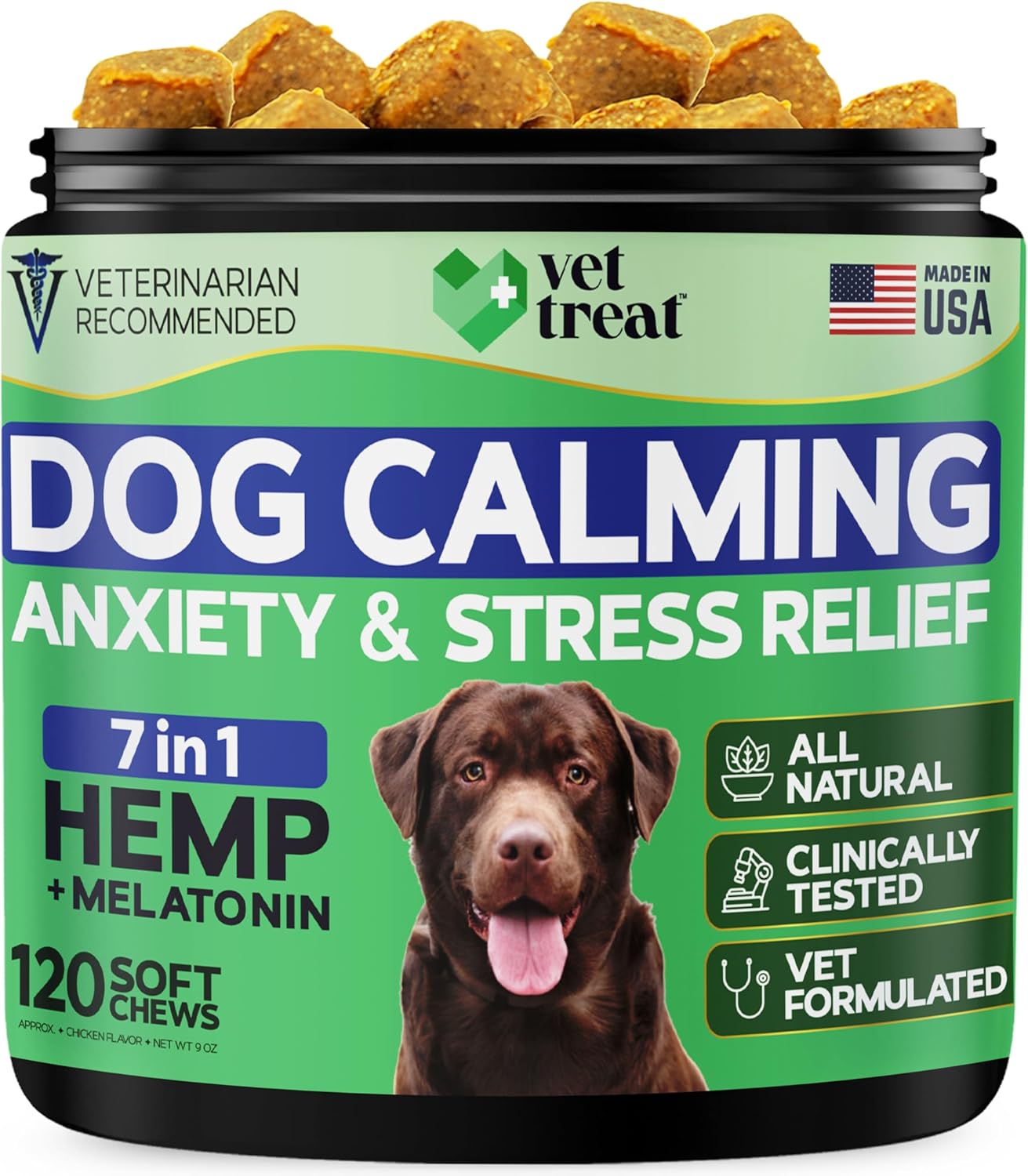 Hemp Calming Chews for Dogs - Dog Calming Chews for Anxiety Relief, Stress, Separation, Fireworks, Thunder, Travel, Vet Visits - USA Product - 120 Soft Treats with Melatonin, Chamomile, Passion Flower