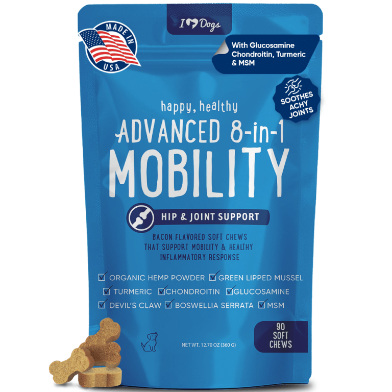 iHeartDogs Advanced 8-in-1 Senior Dog Chews with Turmeric & CoQ10 senior pet supplement