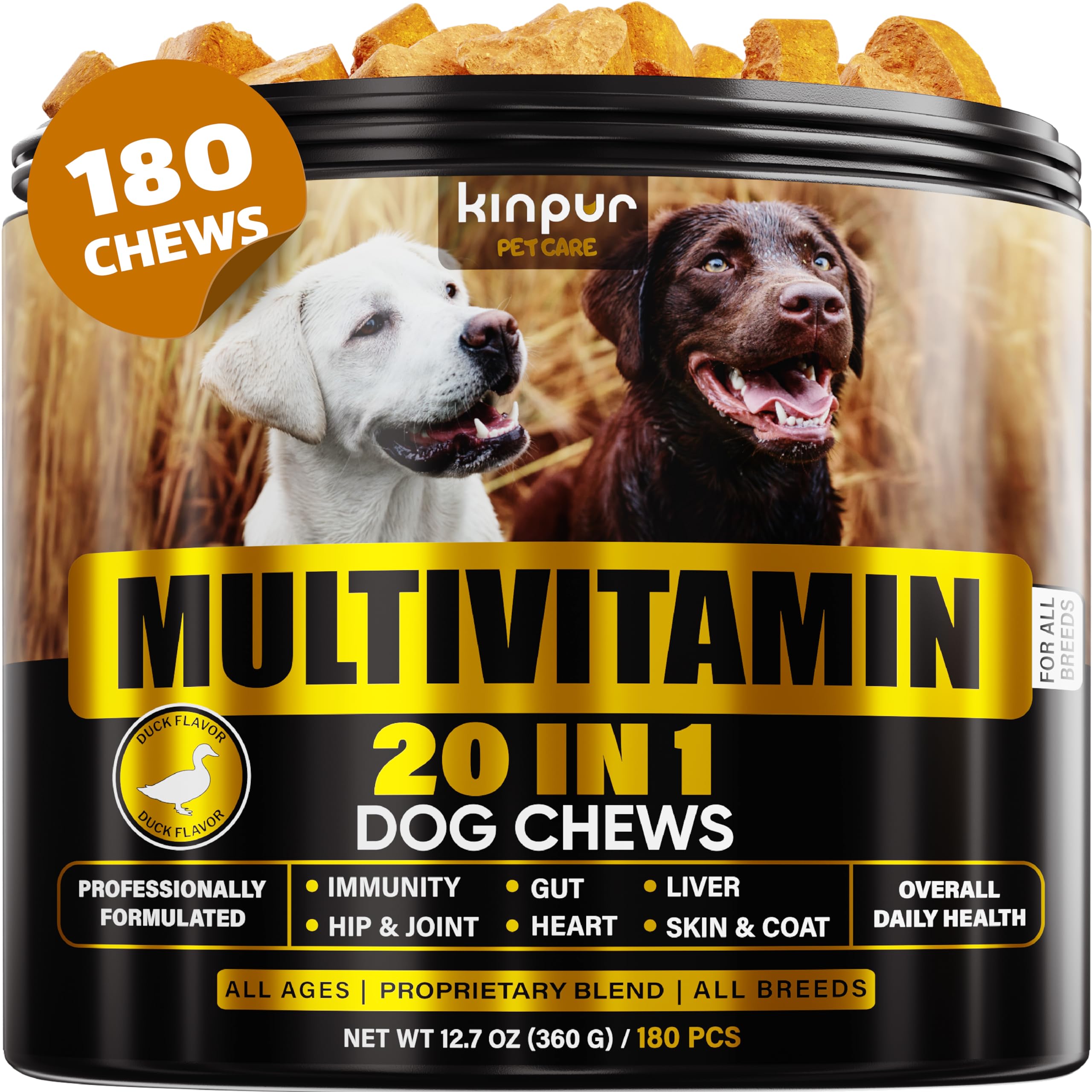Kinpur Multivitamin for Dogs - Immune & Skin Support, Joint & Gut Health, Omega 3, Vitamins A, C, D, E - 120 Tablets