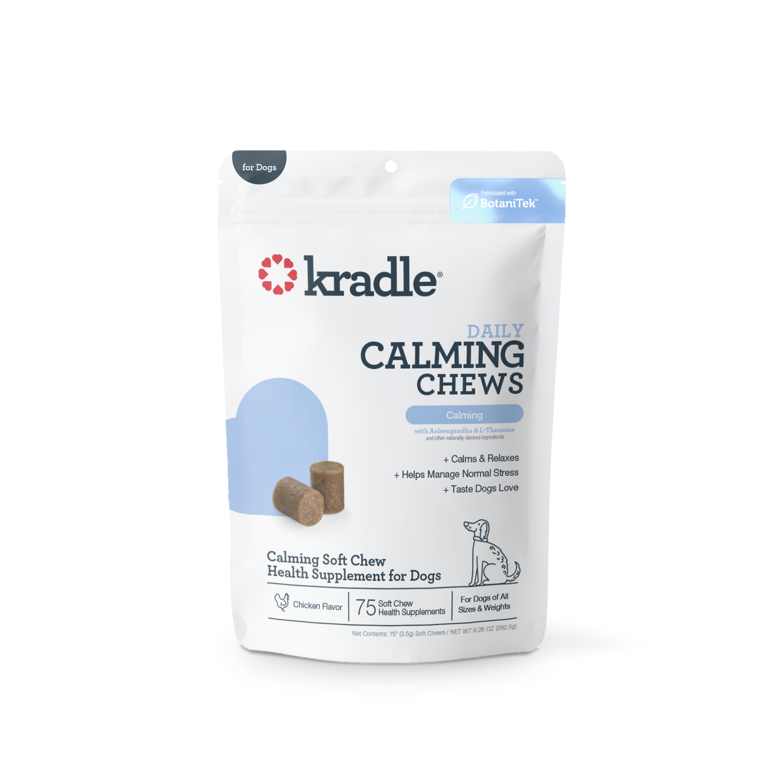 Kradle Chews Calming Chews for Dogs -Vet Formulated with L-Theanine, Ashwagandha and GABA for Managing Normal Stress and Promoting Relaxation - Chicken Flavored by Kradle