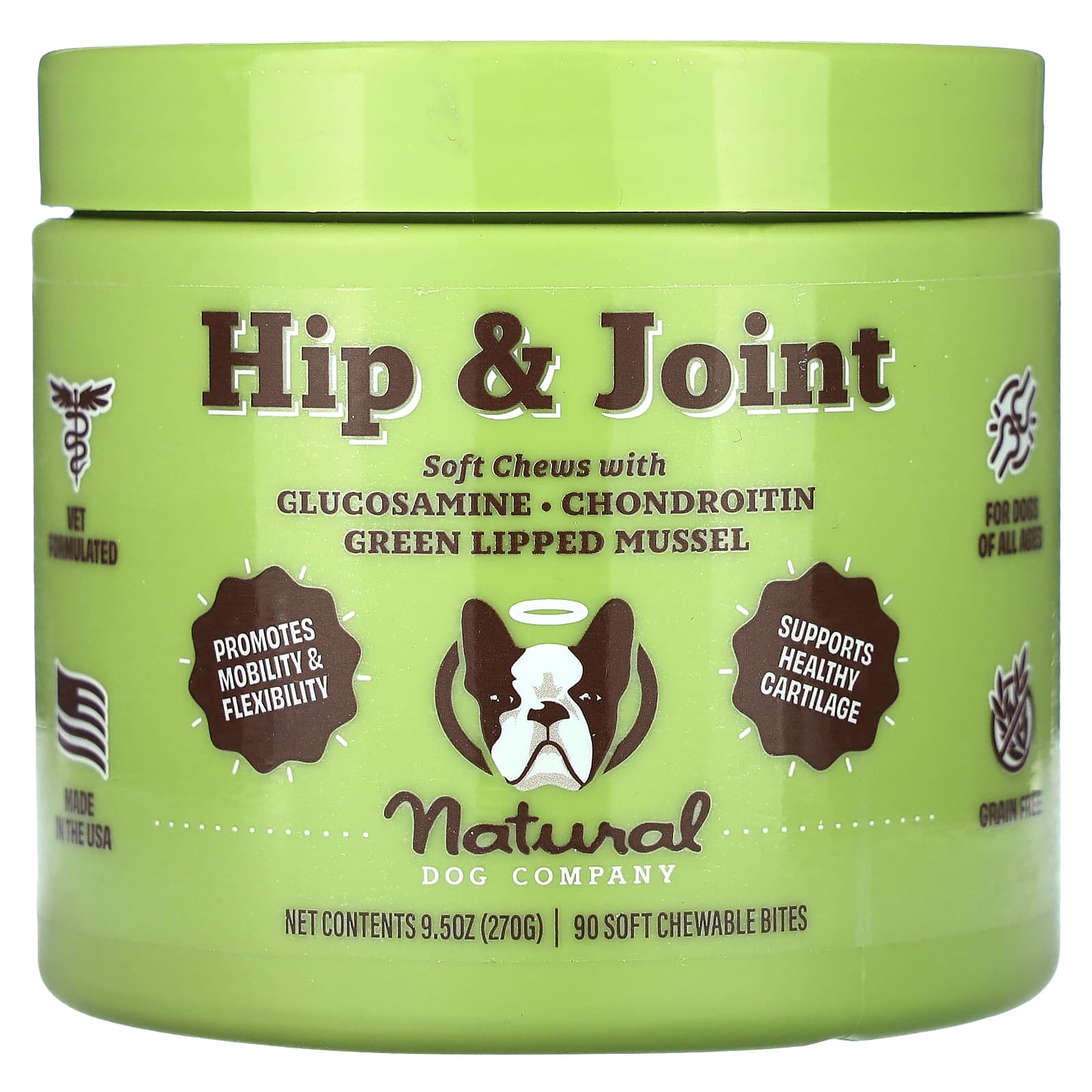 Natural Dog Company Hip & Joint Chews, All Ages, 90 Soft Chewable Bites