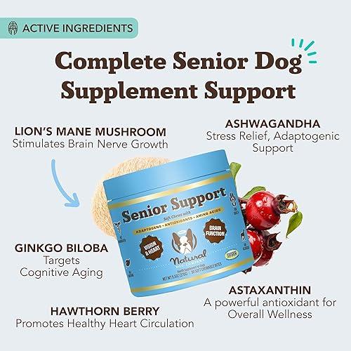 Natural Dog Company Senior Dog Vitamins Chew for Brain, Heart & Eye Health
