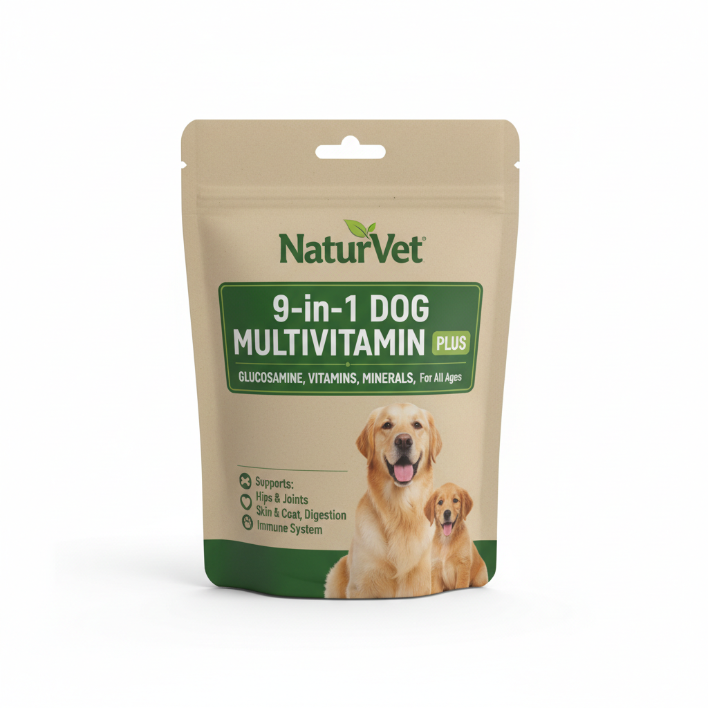 NaturVet 9-in-1 Dog Multivitamin Plus Glucosamine, Vitamins, Minerals, Enzymes for All Ages