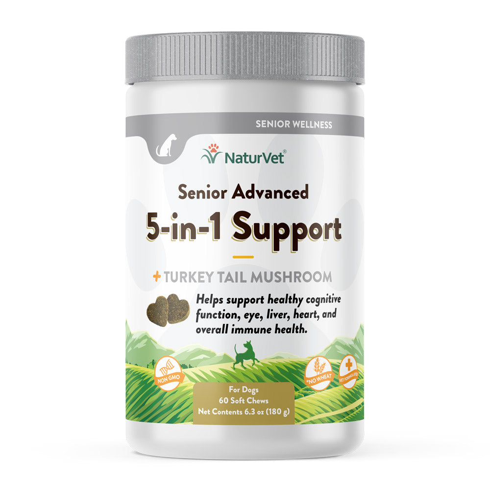NaturVet Senior Advanced 5-in-1 Support Turkey Tail Mushroom, Ginko Biloba, Coenzyme Q10 & Lutein