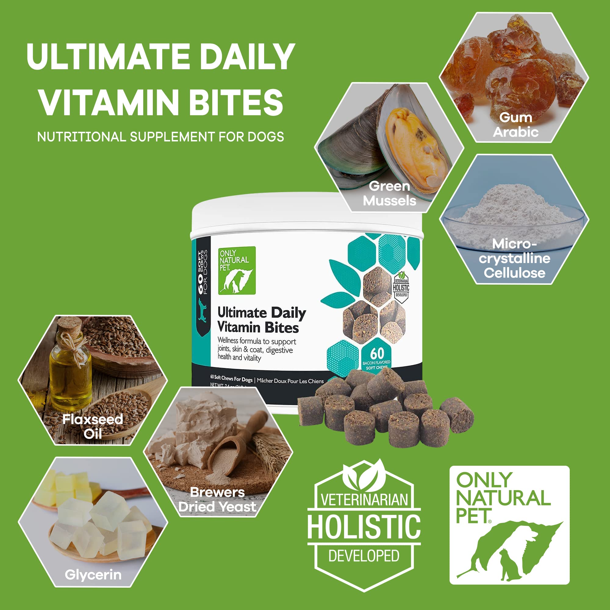 Only Natural Pet Daily Digestion & Immunity Chews for Dogs - Probiotics, Prebiotics & Vitamins