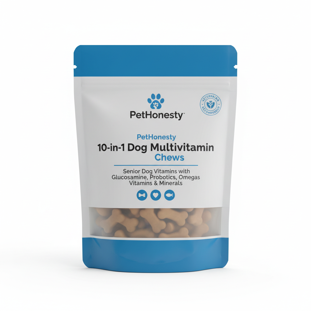 PetHonesty 10-in-1 Dog Multivitamin Chews - Senior Dog Vitamins with Glucosamine, Probiotics, Omegas, Vitamins & Minerals pet supplement