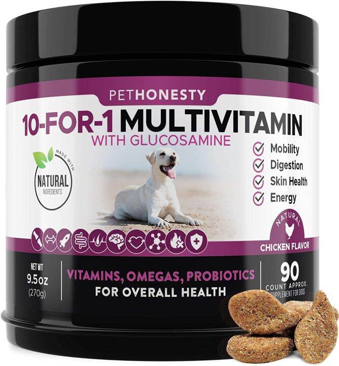 PetHonesty 10-in-1 Dog Multivitamin with Glucosamine - Essential Vitamins & Minerals for Senior & Adult Dogs - Duck Flavor - 90 Soft Chews