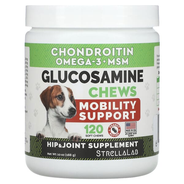 StrellaLab Glucosamine Chews for Dogs & Cats, Peanut Butter, 120 Soft Chews