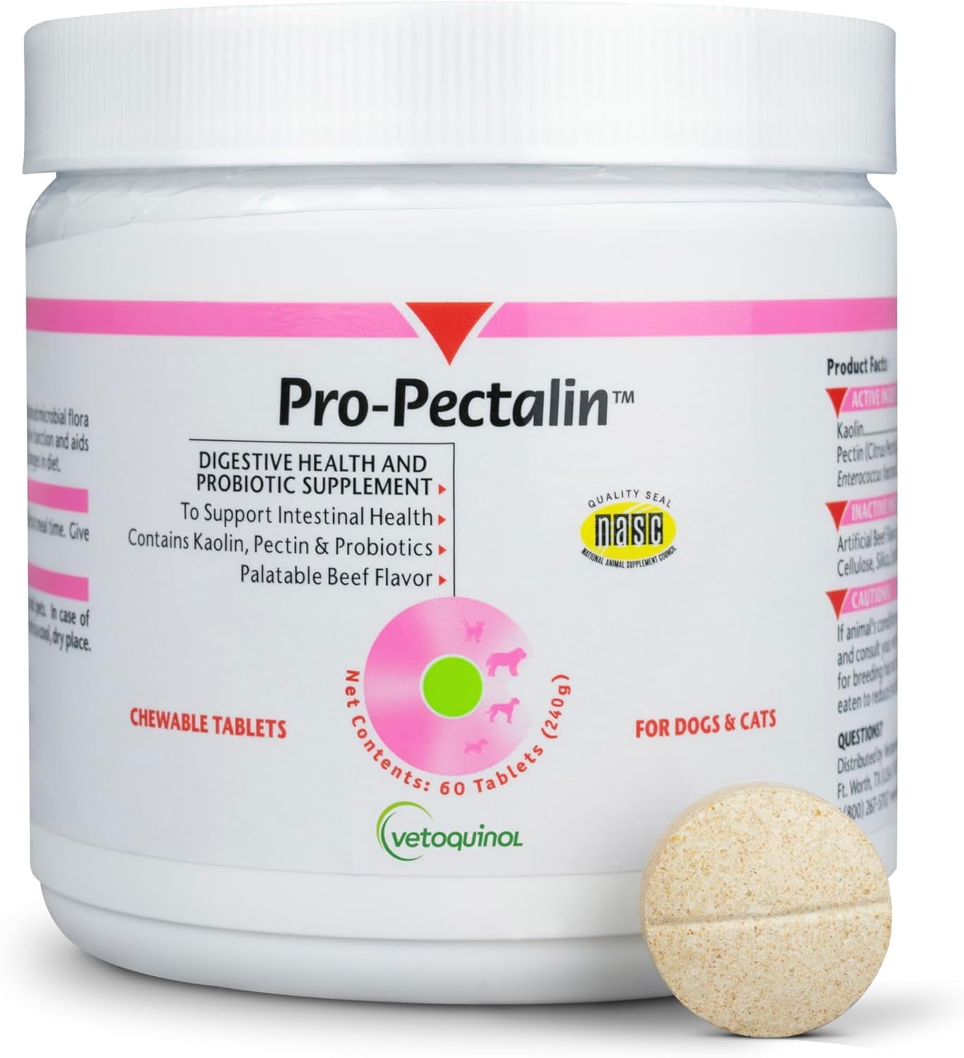 Vetoquinol Pro-Pectalin Anti-Diarrheal Tablets for Dogs & Cats digestive health supplement