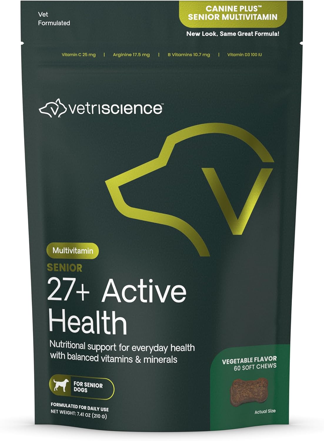 VetriScience Canine Plus Senior 27+ Active Health Veggie Flavored Soft Chews Multivitamin for Senior Dogs