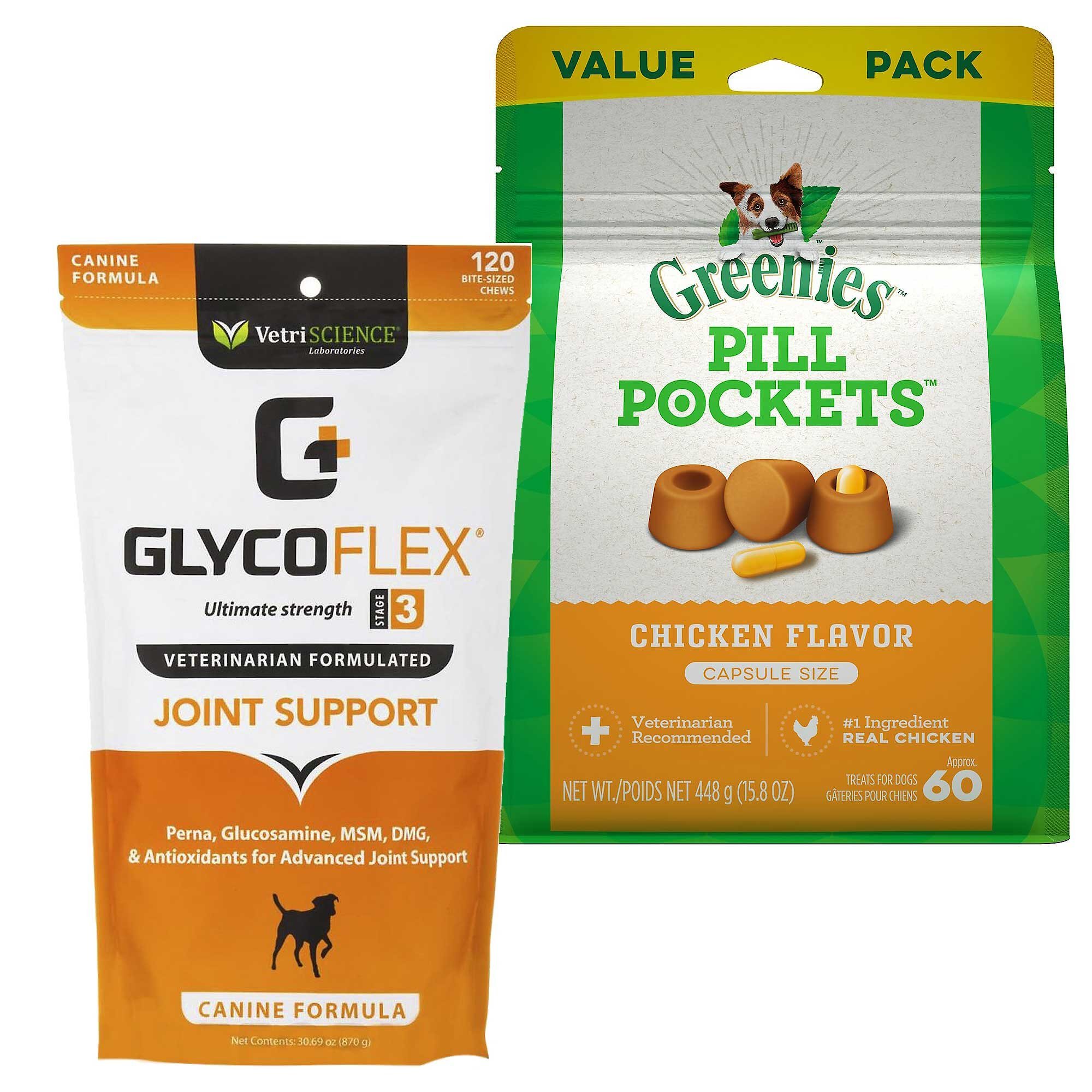 VetriScience GlycoFlex 3 Extra Strength Healthy Hip & Joint Chicken-Flavored Chews with Glucosamine & Green-Lipped Mussel Supplement for Dogs