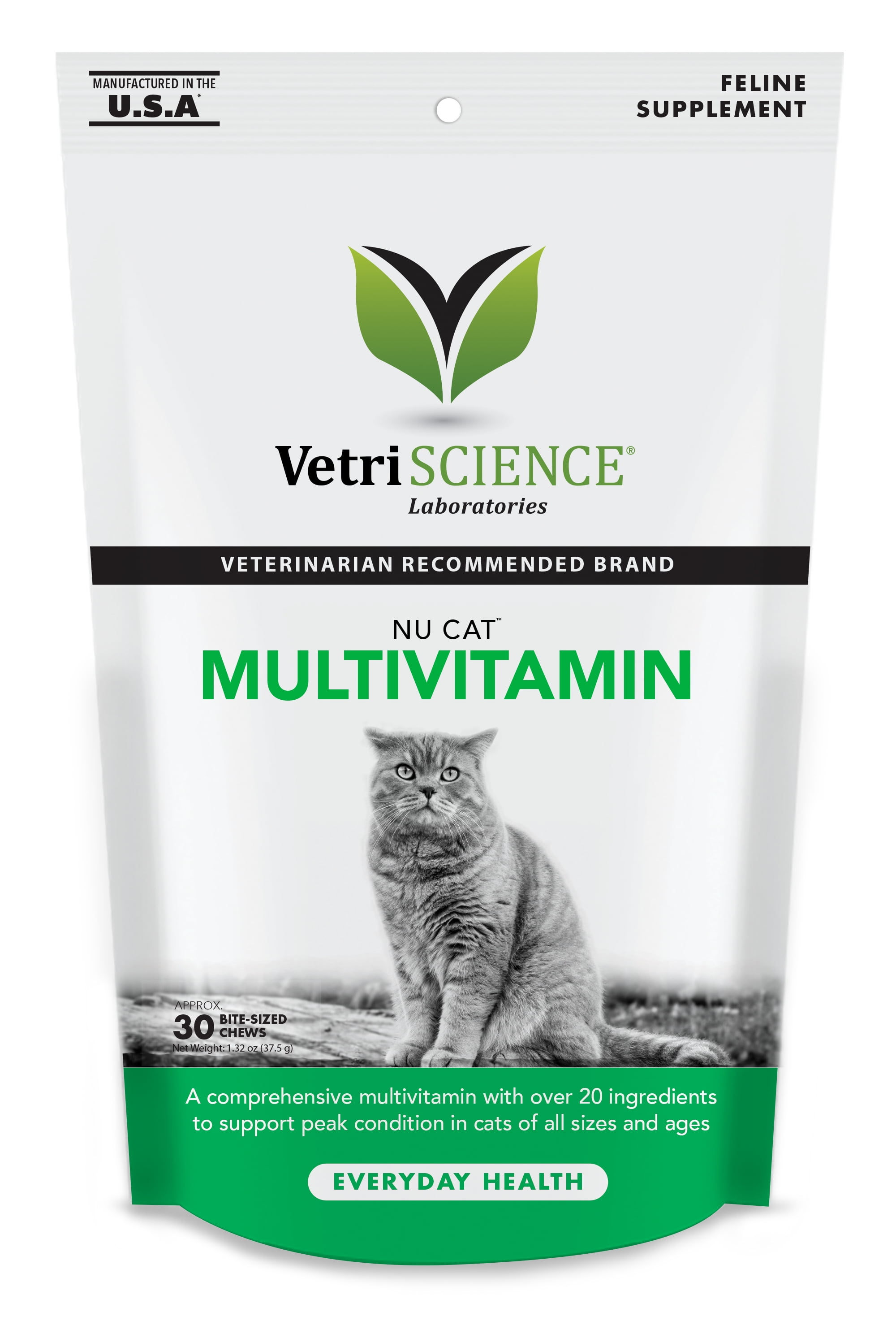 VetriScience Laboratories NuCat Multivitamin for Cats - Daily Support for Overall Health, Skin, Coat & Immune System - 30 Chews pet supplement
