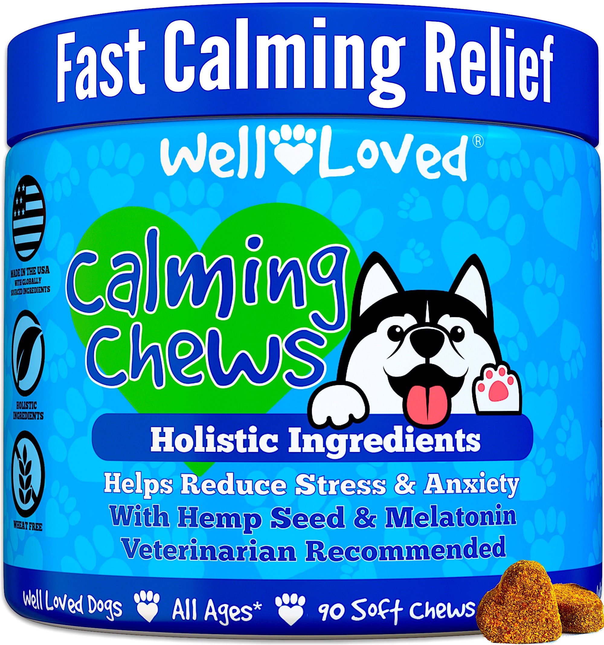 Well Loved Calming Chews for Dogs - Dog Calm Treats, Made in USA, Vet Developed, Behavior Support, Stress, Separation, Fireworks, Travel, Melatonin, Natural