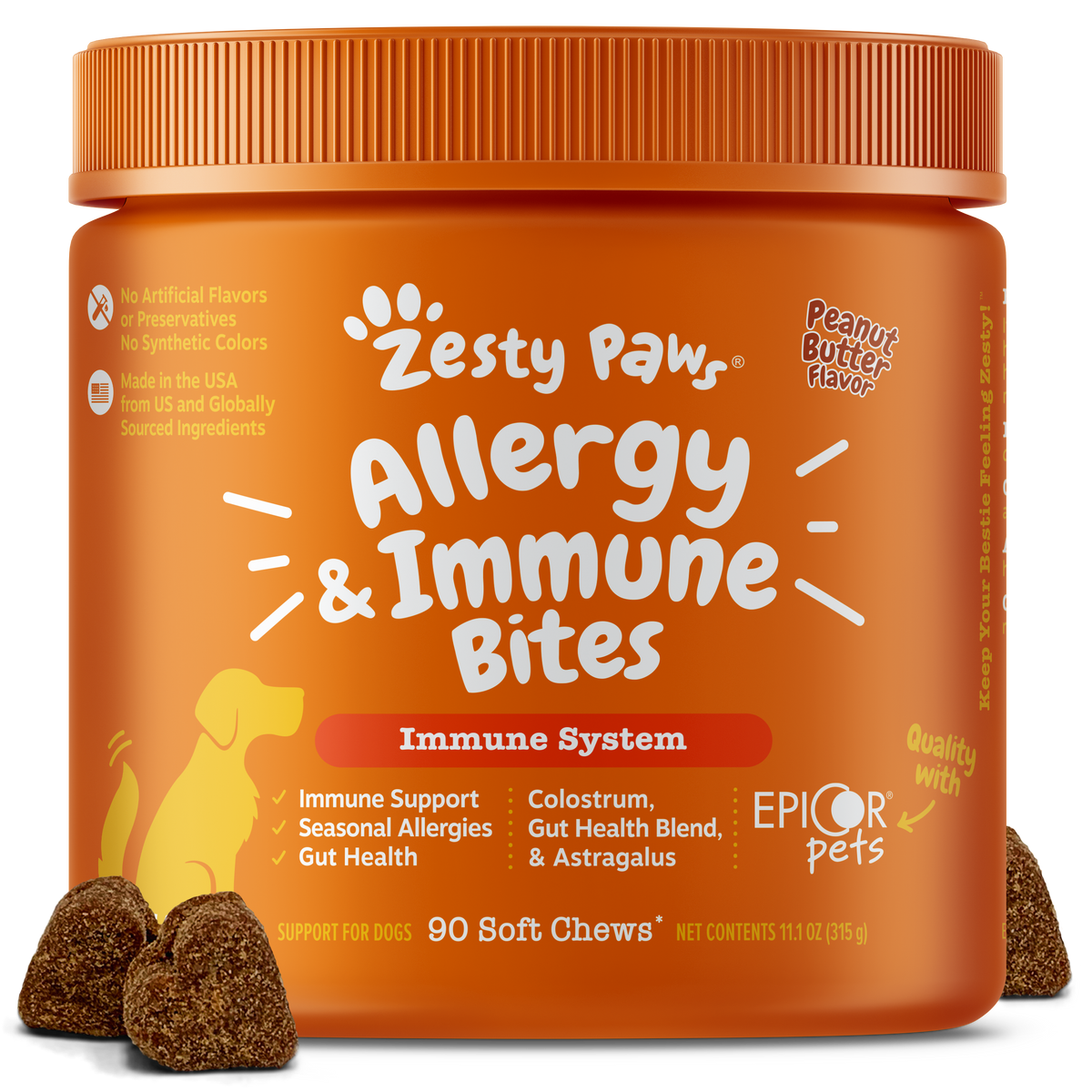 Zesty Paws Aller-Immune Bites for Dogs - Omega 3, EpiCor, Prebiotics & Probiotics pet supplement