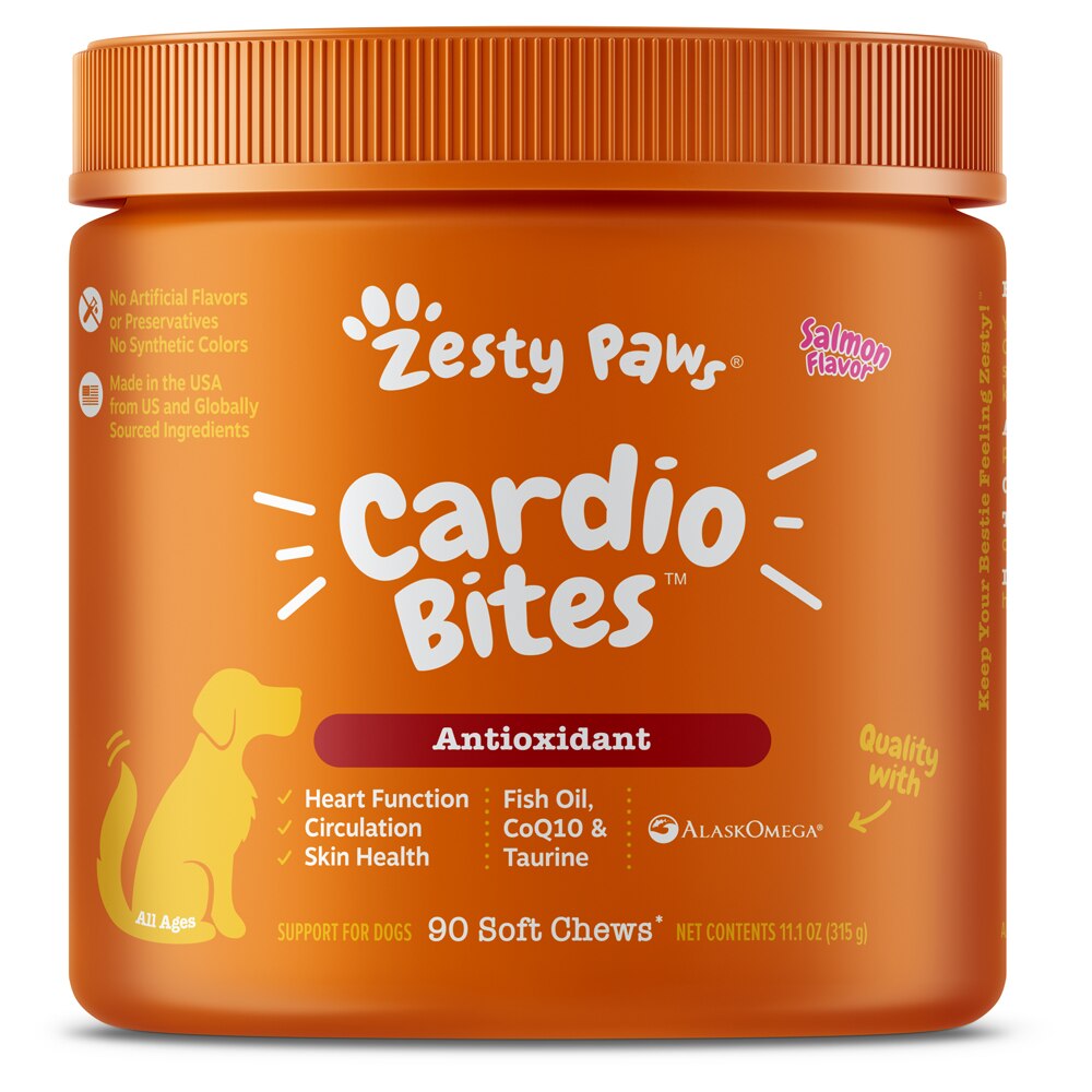 Zesty Paws Cardio Bites Salmon Flavored Soft Chews Heart Supplement for Dogs, 90 count