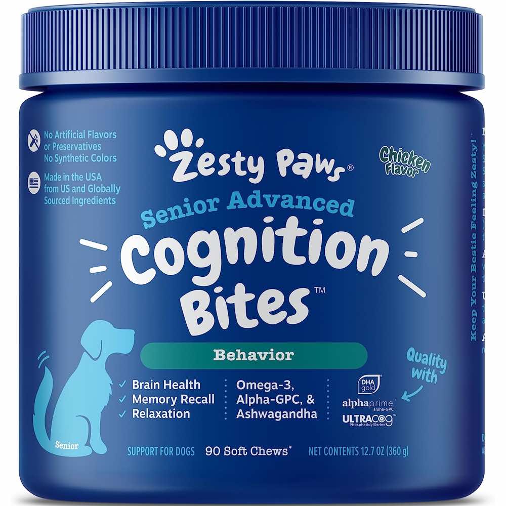 Zesty Paws Cognition Bites for Senior Dogs - Brain & Memory Support pet supplement