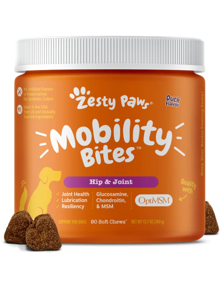 Zesty Paws Hip & Joint Mobility Bites Duck Flavored Soft Chews Glucosamine Supplement for Dogs
