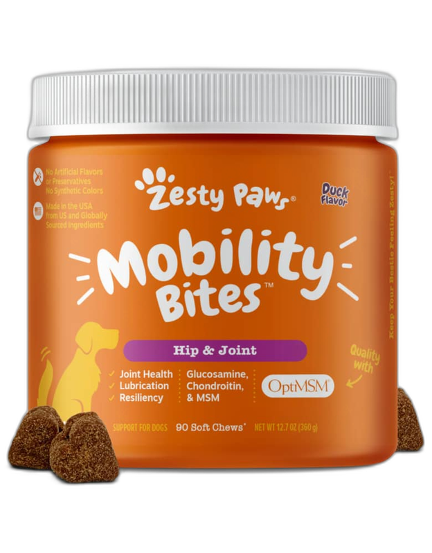 Zesty Paws Hip & Joint Mobility Bites Duck Flavored Soft Chews Glucosamine Supplement for Dogs pet supplement
