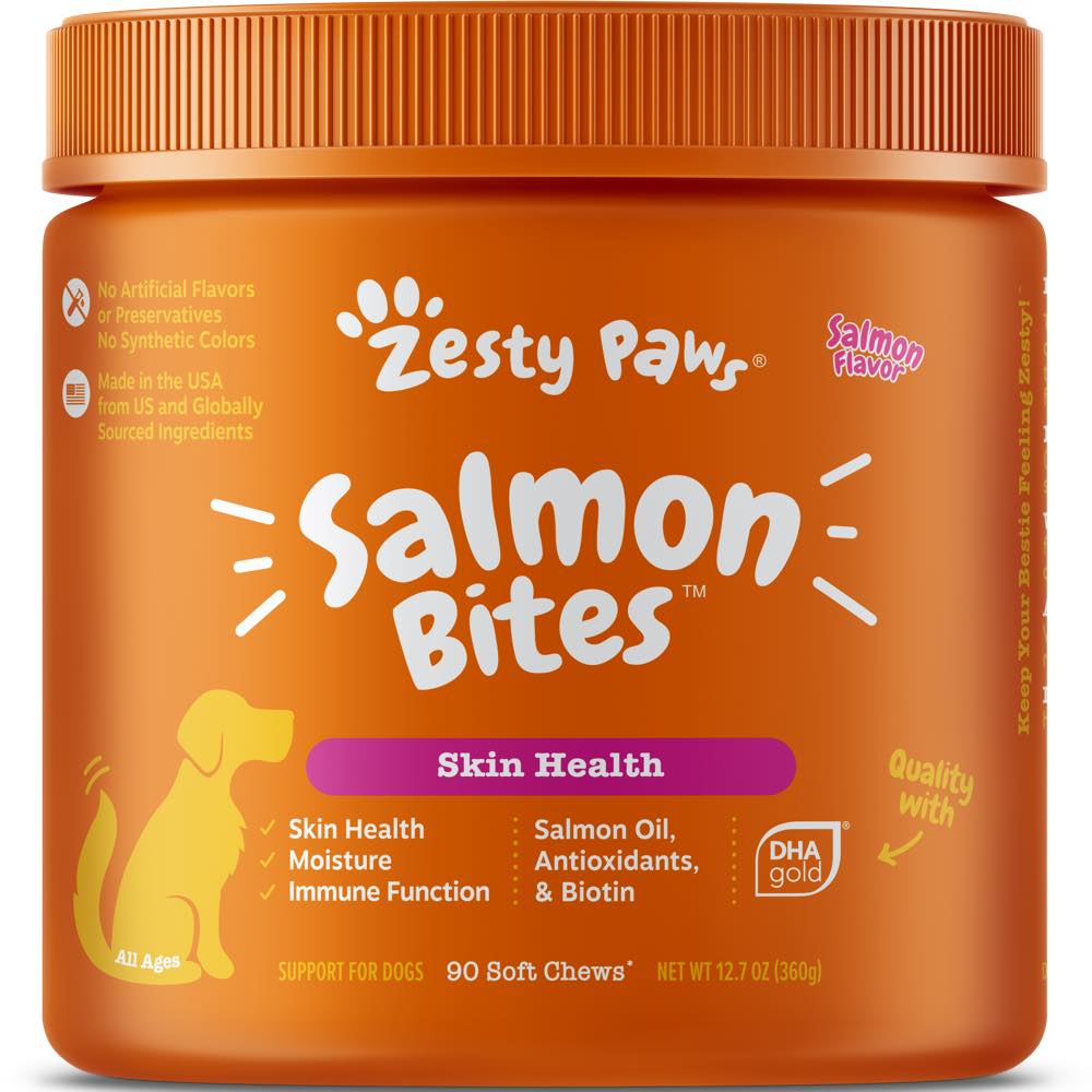 Zesty Paws Salmon Bites for Dogs - Wild Alaskan Salmon Oil & Biotin