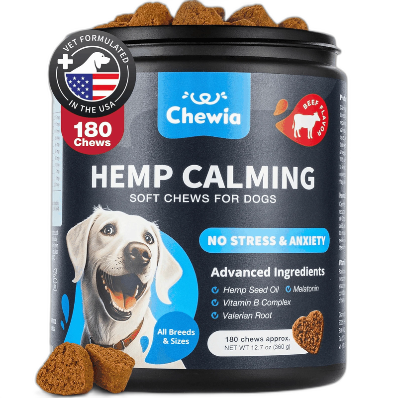 Hemp Calming Chews for Dogs - Dog Calming Chews for Anxiety Relief, Stress, Separation, Fireworks, Thunder, Travel, Vet Visits - USA Product - 120 Soft Treats with Melatonin, Chamomile, Passion Flower