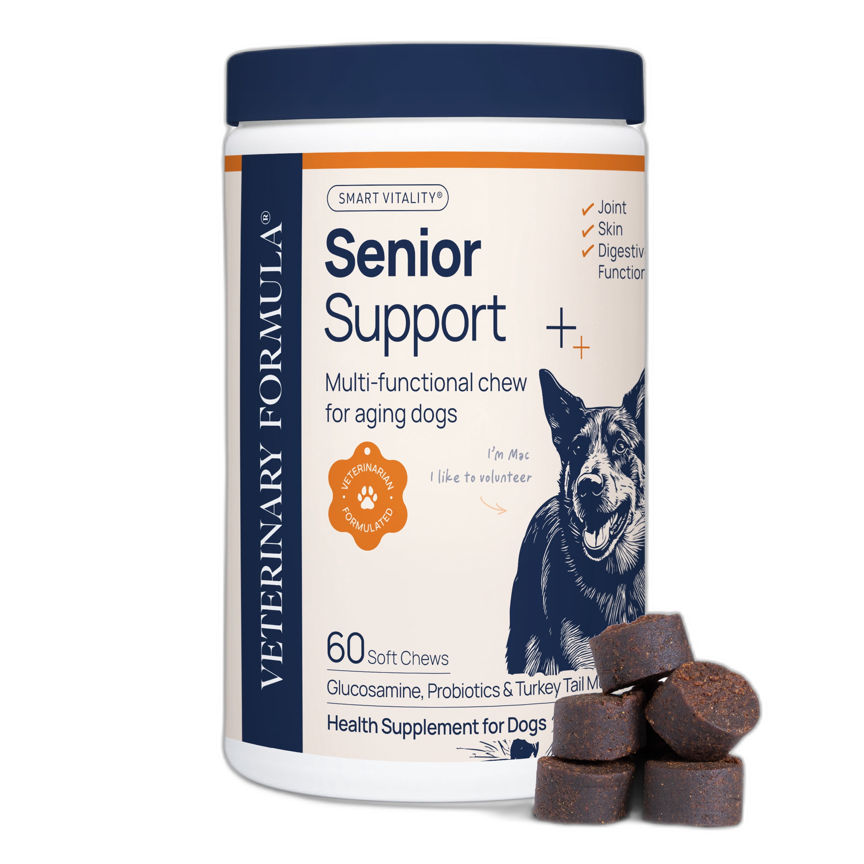 Veterinary Formula Smart Vitality Senior Support Pork Flavored Soft Chew Supplement for Senior Dogs