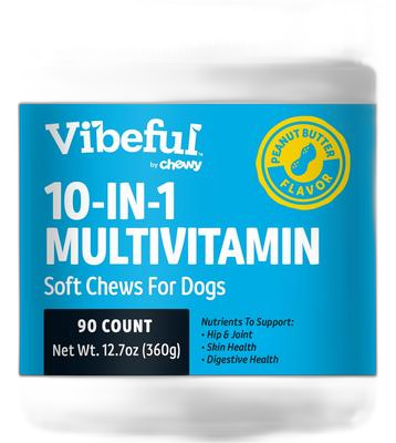 Vibeful 10-in-1 Multivitamin Bites Peanut Butter Flavored Soft Chews Supplement for Dogs