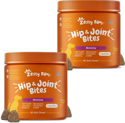Zesty Paws Hip & Joint Mobility Bites Duck Flavored Soft Chews Glucosamine Supplement for Dogs